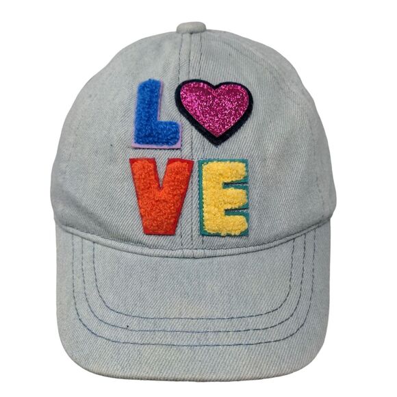Unbranded Girl's Strapback Hat Blue Adjustable Fuzzy LOVE Logo Cotton Blend - Picture 1 of 8